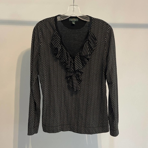 Lauren Jeans Company Black & White‎ LS V-Neck Top Size Large Pre-owned